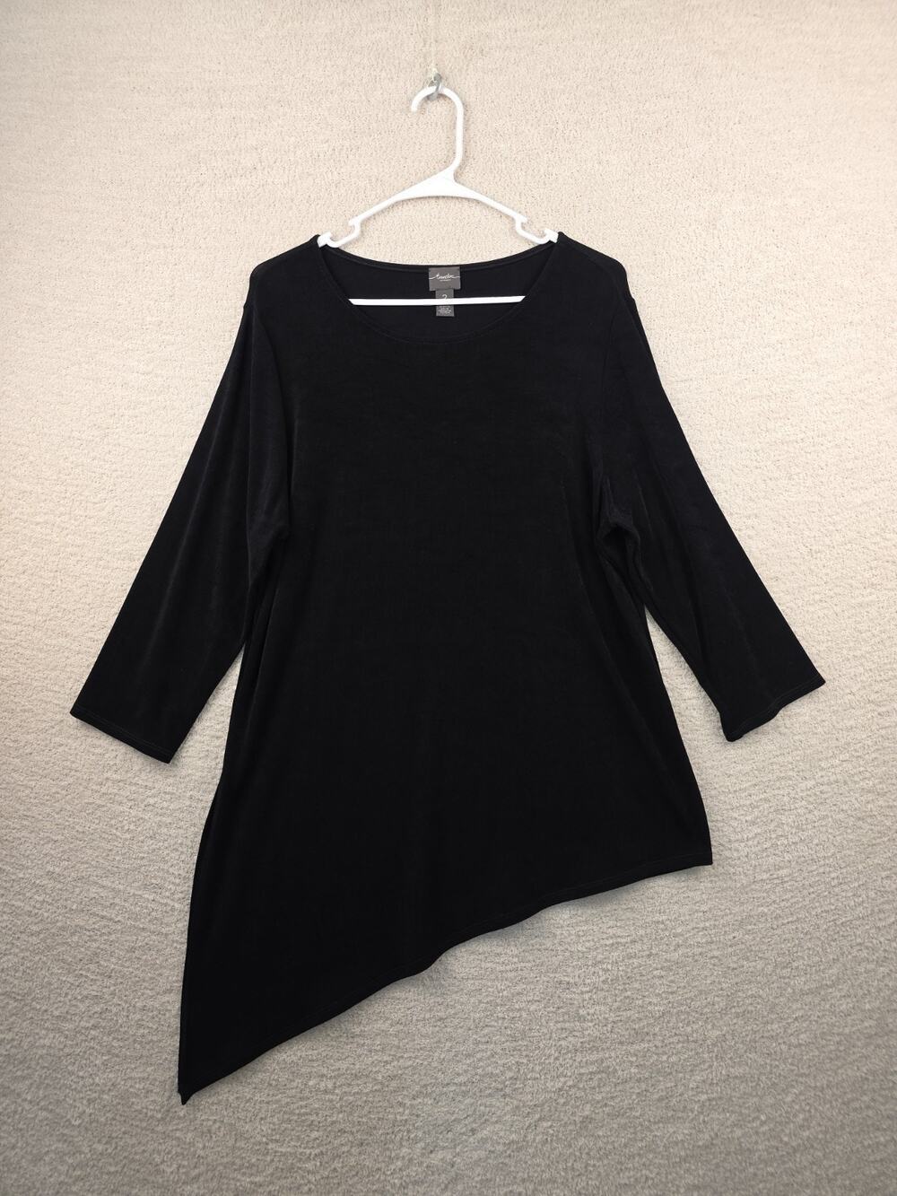 Travelers by Chico's Black 3/4 Sleeve Scoop Neck Tunic Size 2